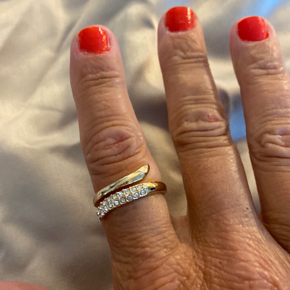 Gold Tone Crystal Spiral Ring